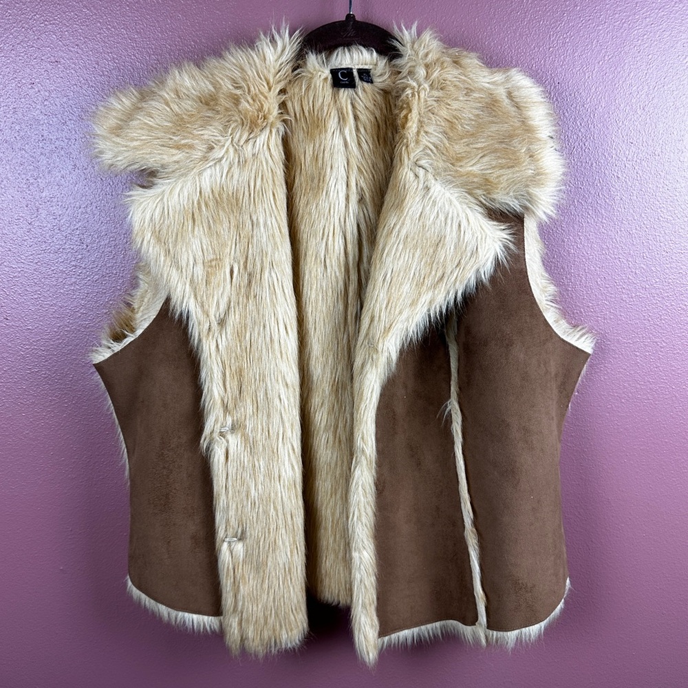 Womens Faux Fur Lined Suede Vest C Capri Brown Collared